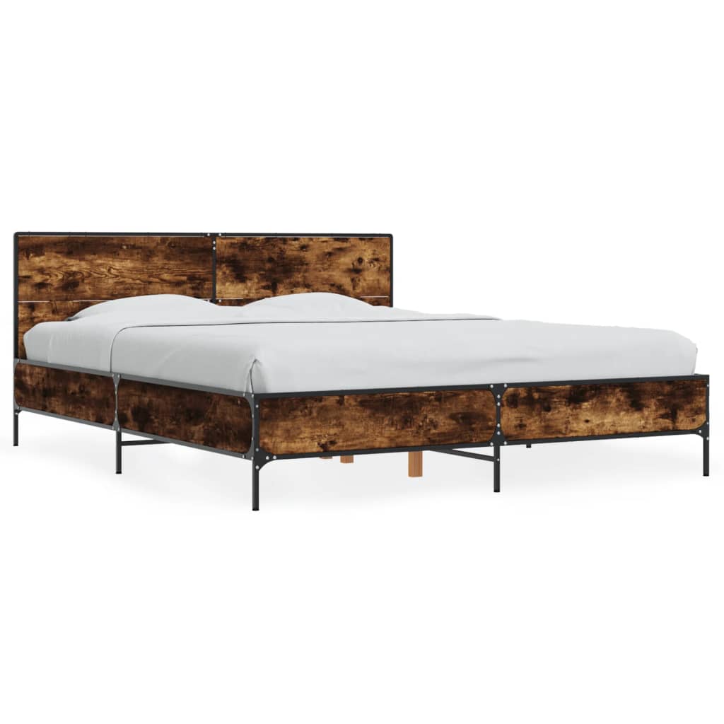 Bed Frame Smoked Oak 150x200 cm Wood Based Material and Metal