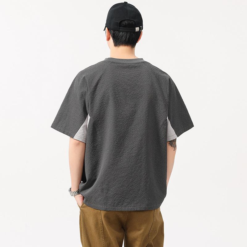 Latest Waffle Short-sleeved Mens Everyday Skin-soft Feel Round Neck T-shirt for Men