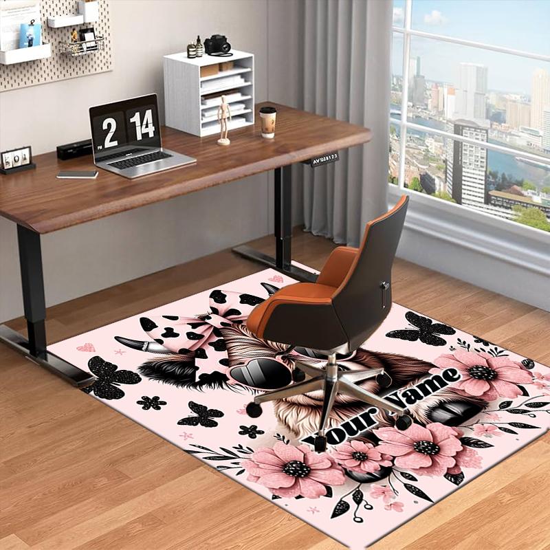 1PC Custom Name Cow With Pink Bow And Sunglasses Theme Floor Mat Ideal for Living Room, Game Rooms, Office, Bedroom,Floor Mat Playful Design48