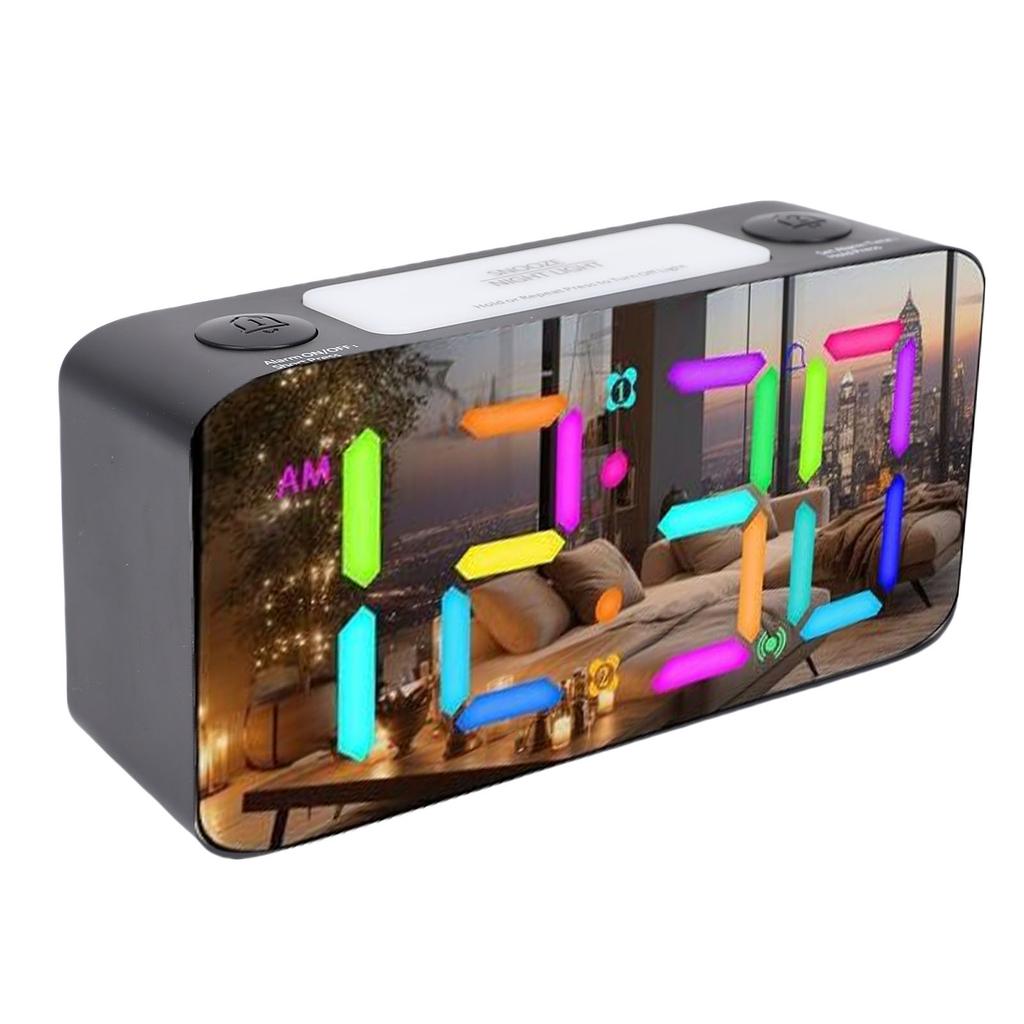 7 Inch Mirror Alarm Clock with Bed Shaker RGB Night Light 5 Levels Volume Vibrating Alarm Clock for Heavy Sleepers Seniors