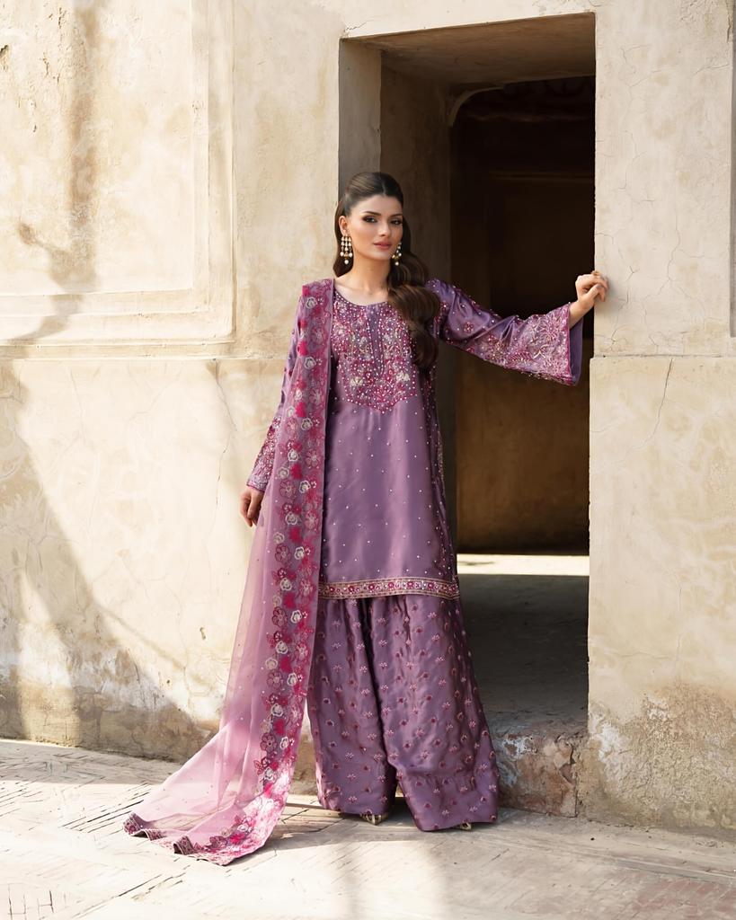 Heavy Chinon Silk Pakistani Palazzo Suit Indian Bollywood Designer Salwar Kameez