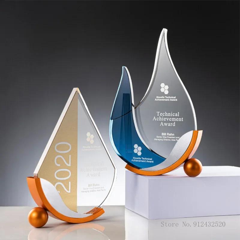 Customized Competition Water Drops Love Volunteer Awards Crystal Trophy Enterprise Excellent Employee Home Decor Honor Medal 1PC
