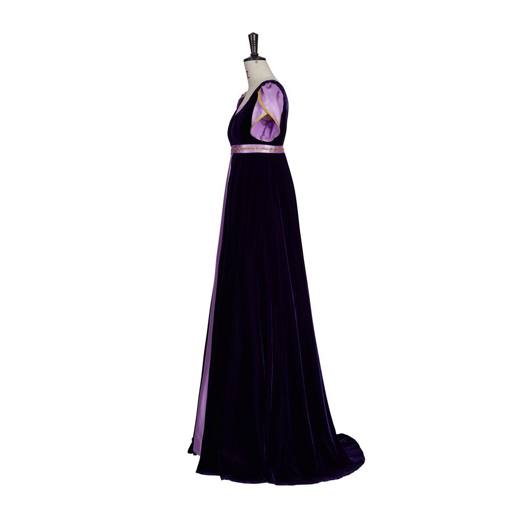 Bridgerton Inspired Gold Velvet Two-Piece Medieval Gown with Long Skirt for Stage Performance