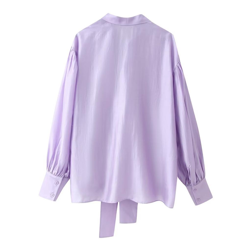 European and American Style, New Women's Fashion, Chic Satin Bow Embellished Shirt 4786024