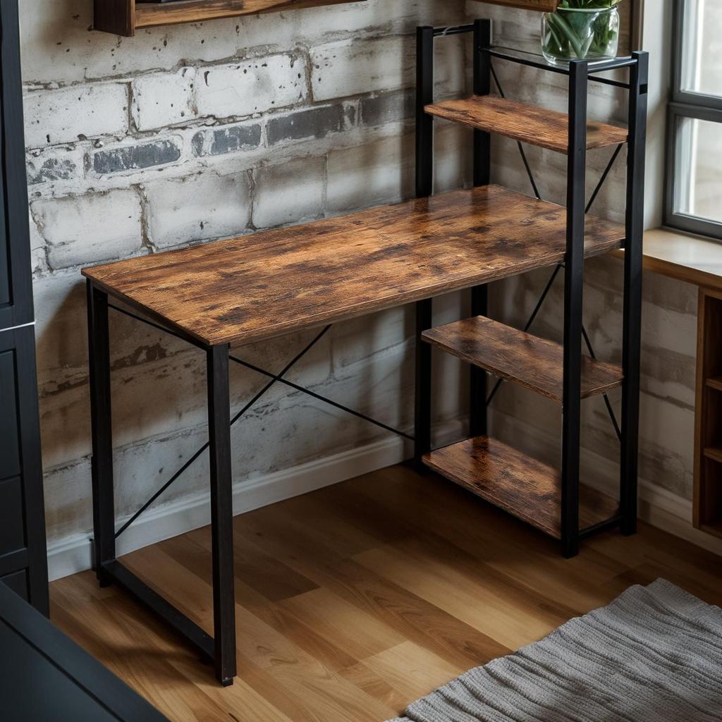 Biurko Duże Ciemny Brąz Z Półkami Vintage 120X60X120 Vb6 Begryf