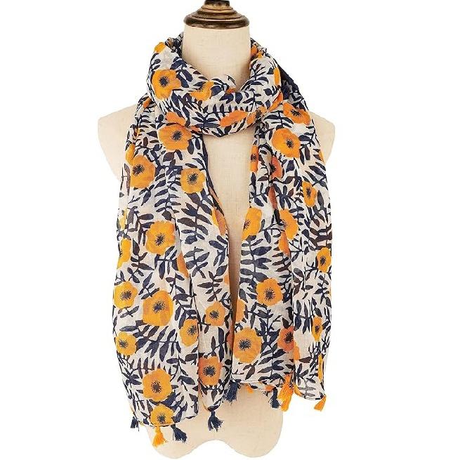 Stort Boho skjerf for kvinner Lett blomstertrykkskjerf Høst Vinter Mote Frynsede sjalomslag, 60 farger