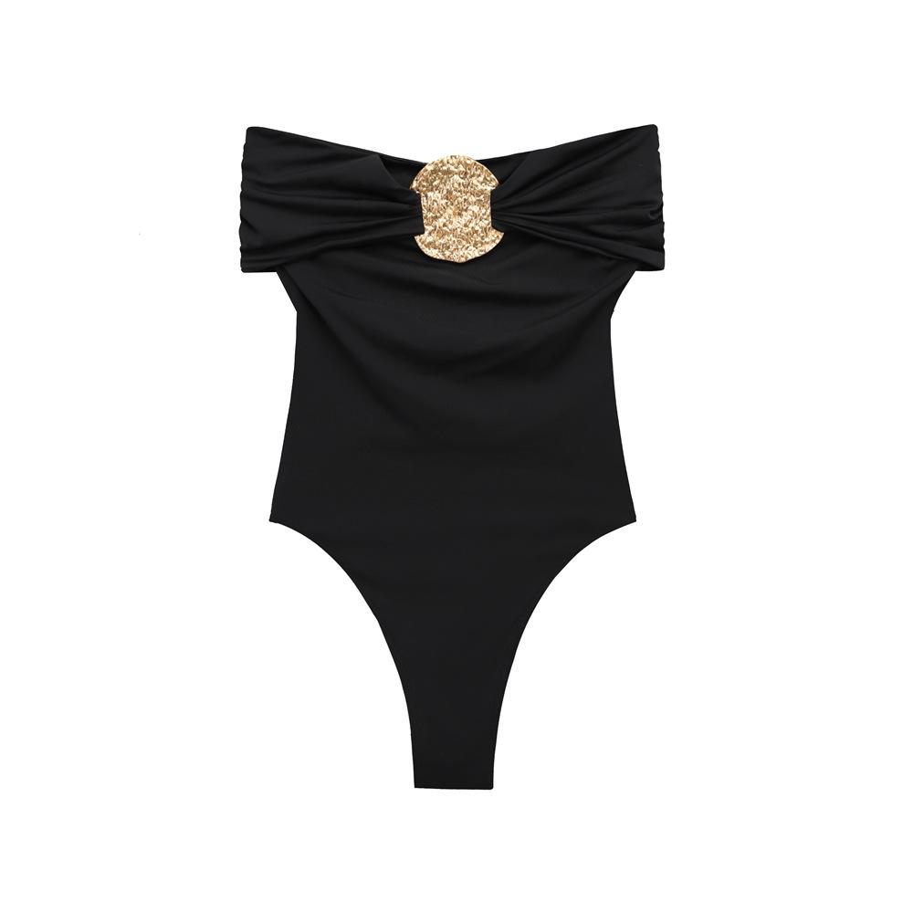 

2025 Spring/Summer Women s Metal-Decorated Strapless Slim Jumpsuit Medium чорний