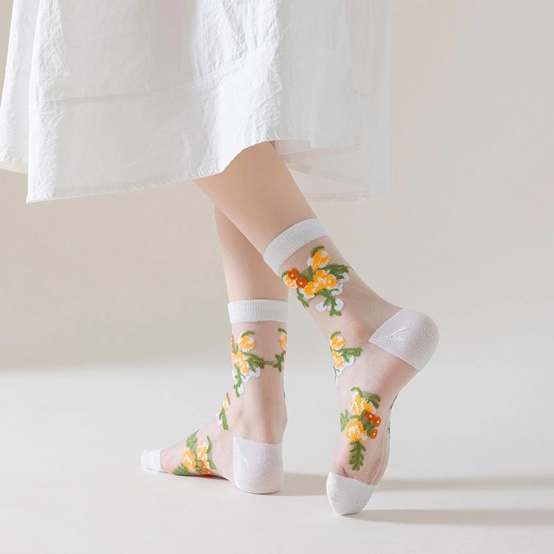 Summer Thin Crystal Socks Invisible Breathable Sheer Women's Soft Glass Fiber Women's Socks Mid Tube Socks