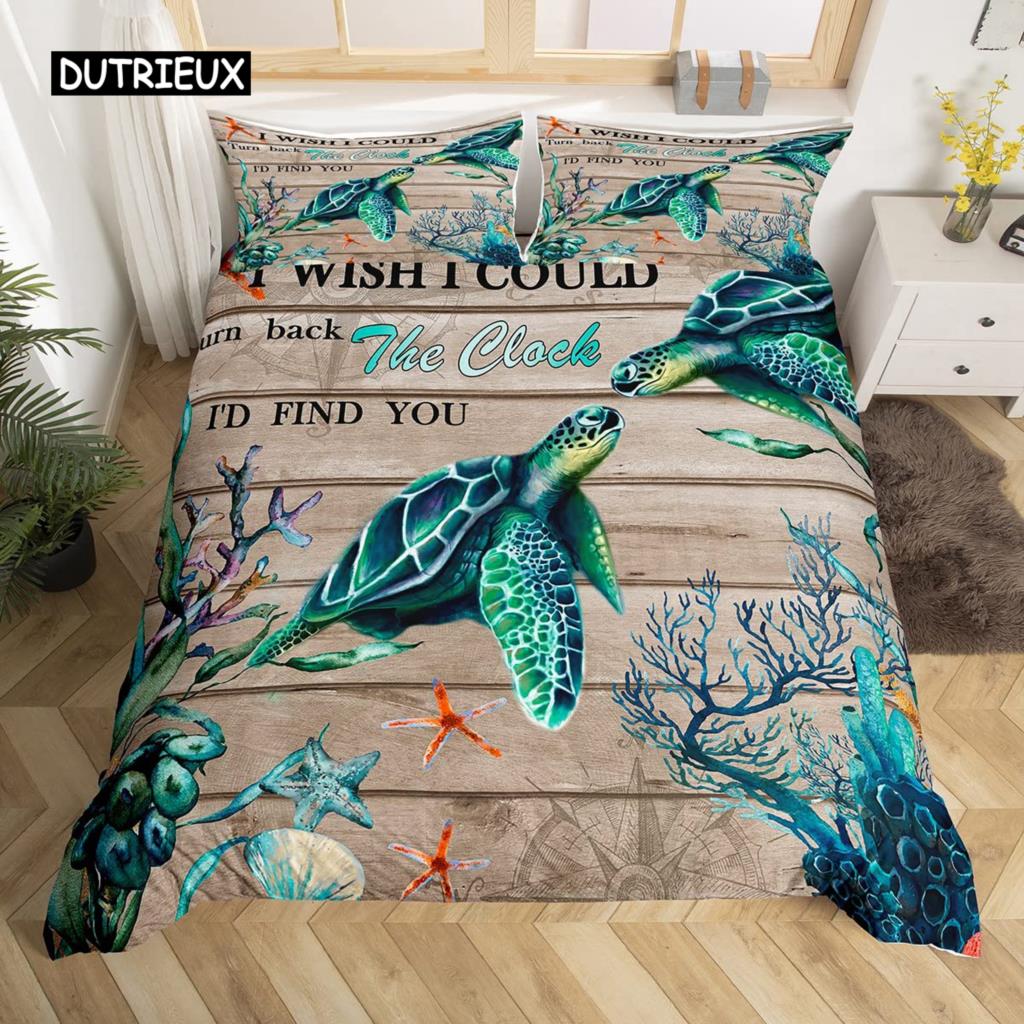Sea Turtle Duvet Cover Twin Ocean Reptile Tortoise Comforter Cover Nautical Beach Bedding Set Microfiber Coastal Bedspread Cover