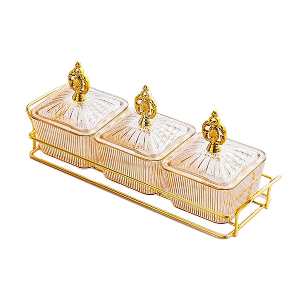 Condiment Tray Serving Platter with Lidded Bowls Divided Snack Dishes Rack Fruit Dessert Organizer