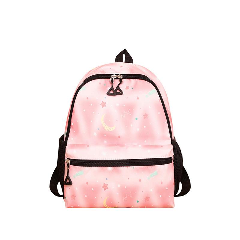 Fashionable Colorful Star Moon Bear Biscuit Pattern Children Backpack For School Use Pink Star