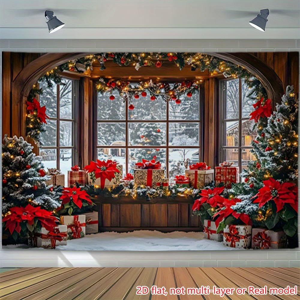 1Pcs Christmas Red Window Snow Scene Decoration Background Xmas Backdrop Decorations For Photo Studio Photo Booth Party
