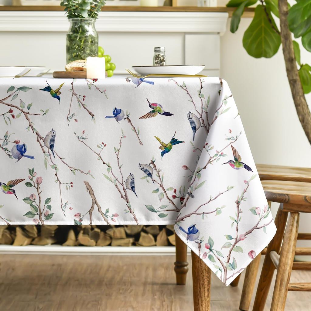 Ramo di Uccelli Primaverili Rettangolare Floreale Tovaglia Impermeabile Decorazione Tavola Riutilizzabile Tovaglia per Tavola da Cucina e Sala da Pranzo Decorazione Festa di Festa