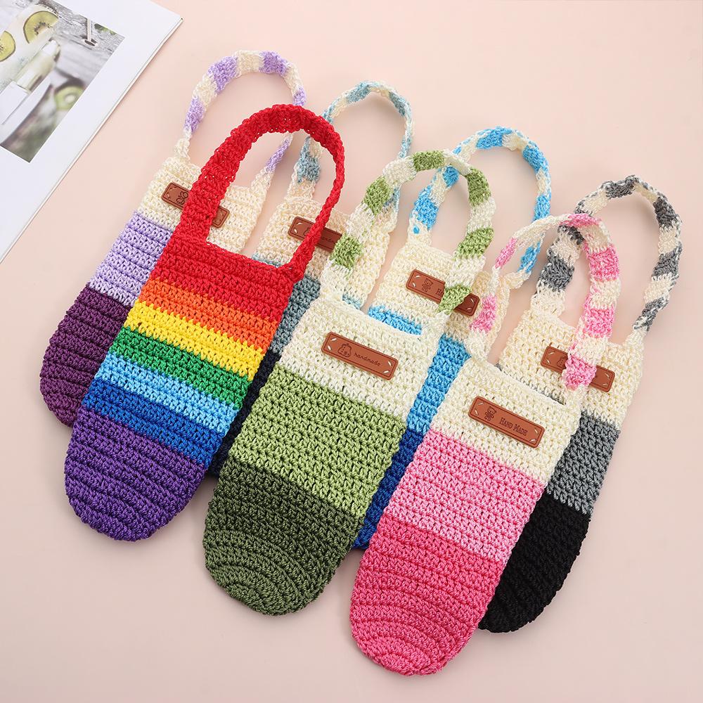 New Handmade Water Bottle Cover Crochet Hollow Vacuum Cup Pouch Portable Bottle Carrier for Hiking Cycling