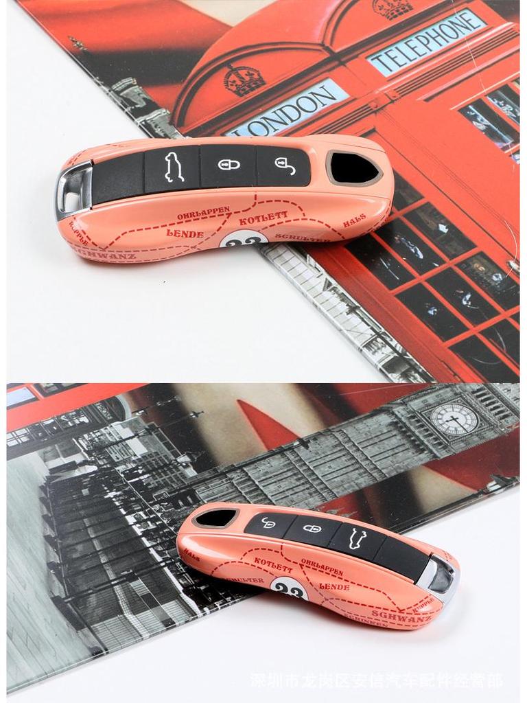 Suitable for Porsche Pink Pig Key Shell New Cayenne, Panamera, MACAN, 718 Car Key Shell & Pendant