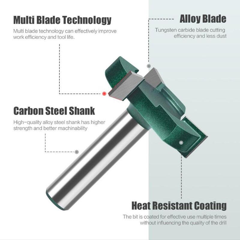 Freză de frezat în formă de T Curățare inferioară cu fante cu trei tăișuri cuțit cu fante pentru prelucrarea lemnului Freză din aliaj 12 mm tijă de 1/2 inch