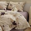 Washed Cotton Linen Floral Button Style Bedding Set (3-Piece)