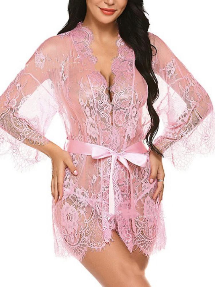 New Sexy Lace Transparent Ruffles Robe Women Lingerie See-Through Babydolls Underwear Sleepwear Night Dress Erotic Sex Clothes