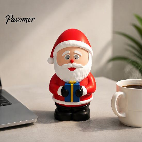 Creative Holiday Souvenir LED Lighted Christmas Santa Claus Figurine, Animated Smile Face Desktop Display Piece Holding Gift Box Statue for