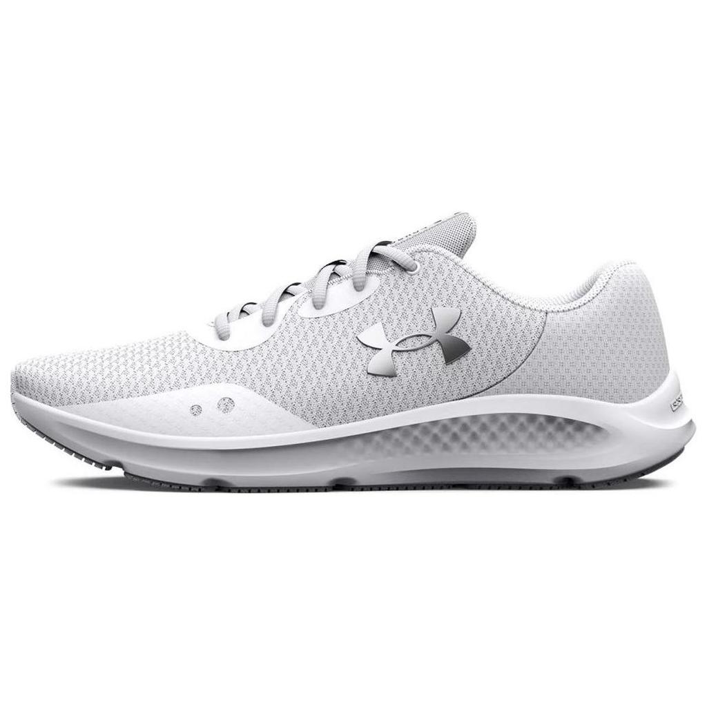 Under Armour Charged Pursuit 3 White Metallic Silver Men Sneakers 3024878-101