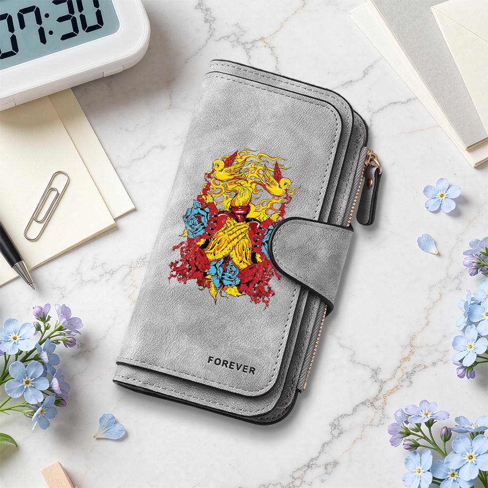 Vintage Print Long Wallet Portable Daily Card Cash Holder Fashion Female Casual Purse