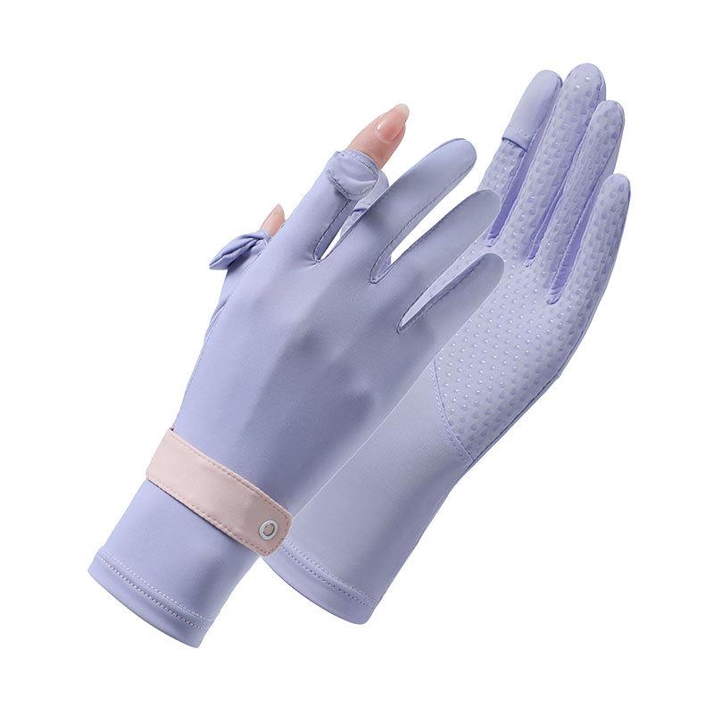 Summer Sunscreen Gloves Women's UV Protection Thin Ice Silk Cool Breathable Driving Non-slip Dew Two-finger Gloves