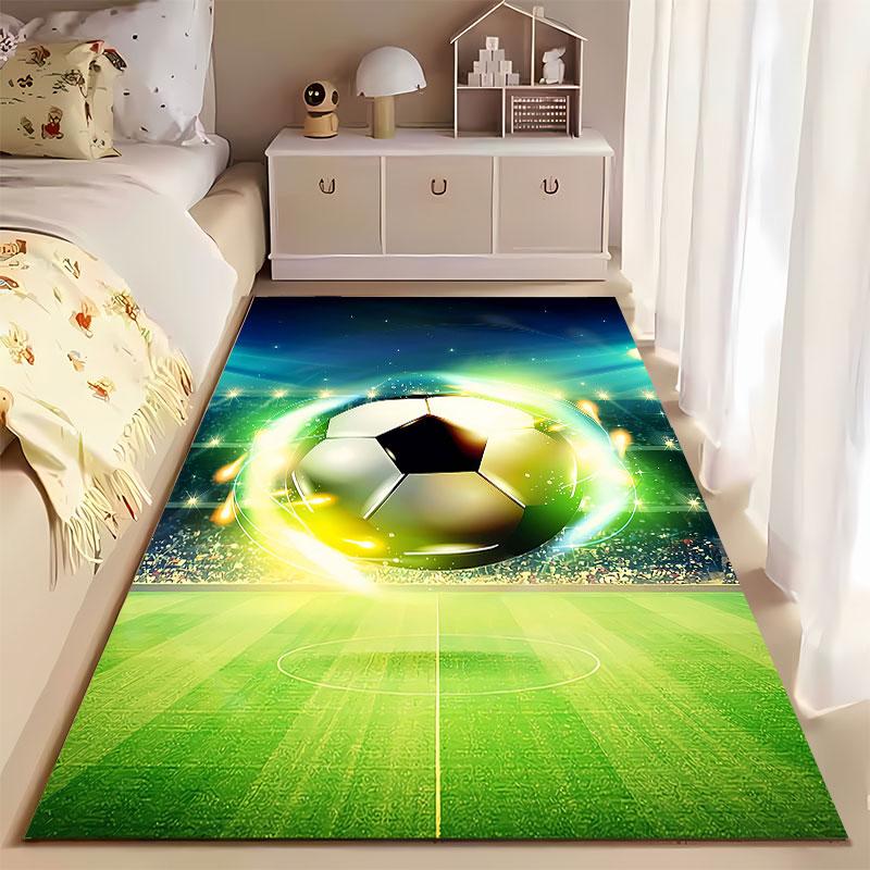 Glowing Soccer Ball on Field suitable as a non-slip mat for the living room or bedroom sofa