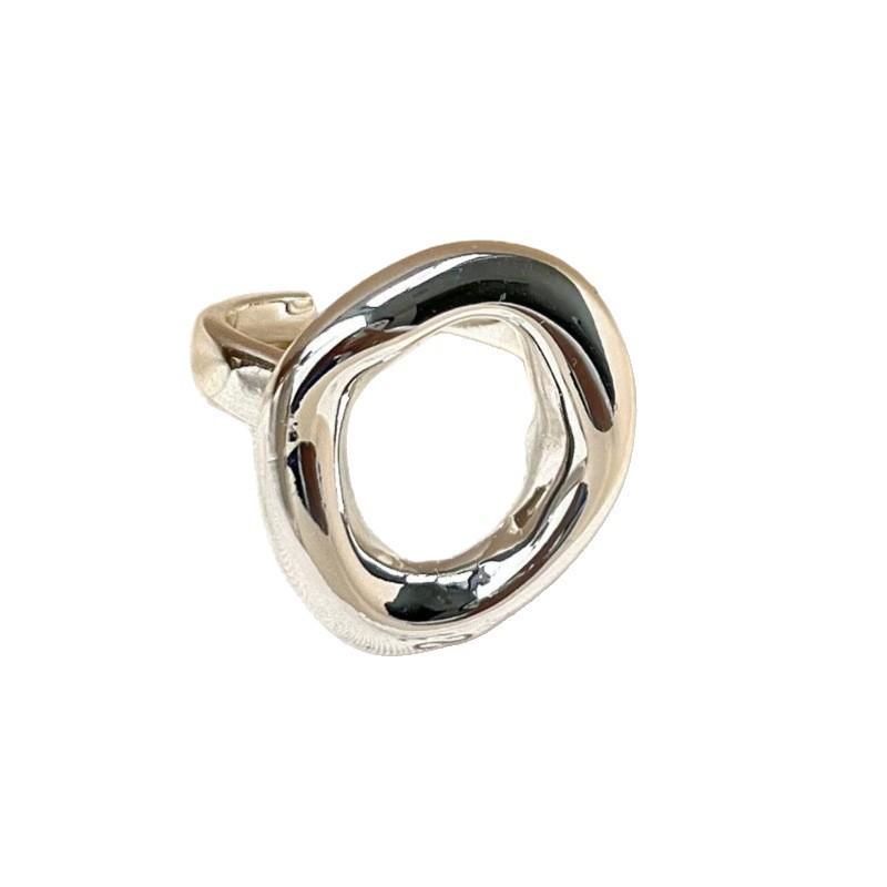 Women's Metallic Geometric Open Ring - Hollow Irregular Round Design, Versatile Stackable Index Finger Ring