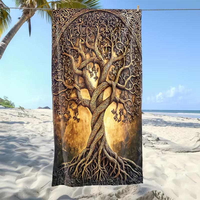 Boho Tree of Life Print Beach Towel Vintage Watercolor Ethnic Design Quick Dry Soft Absorbent Sand Free Towel for Summer Travel