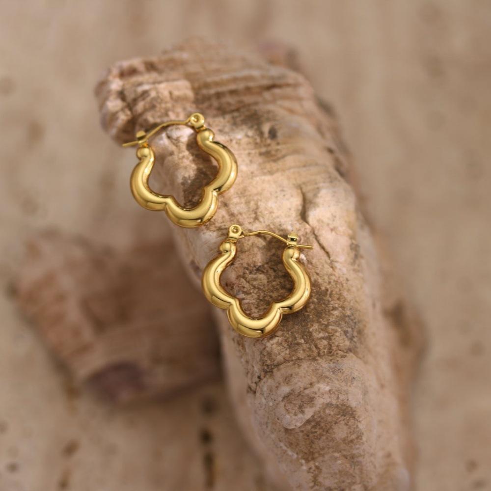 18K Gold-Plated Geometric Hammered Stainless Steel Stud Earrings