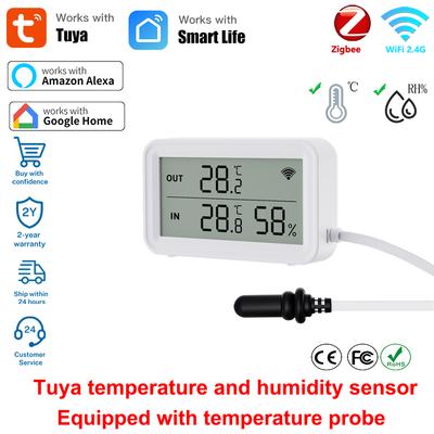 Tuya Zigbee WiFi Temperature Humidity Sensor Digital LCD Meter Hogar Inteligente Work with Smart Life Alexa with External Probe