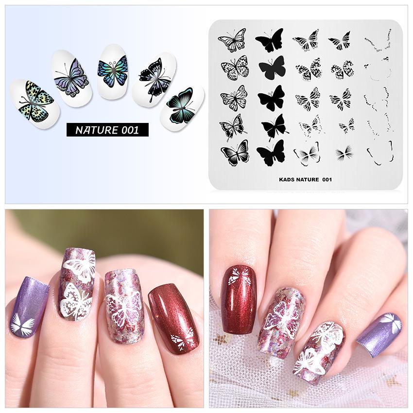 kads Nature Butterfly Design Nail Stamping Plates Stainless Steel Image Stamping Nail Art Manicure Template Stamp for Nails
