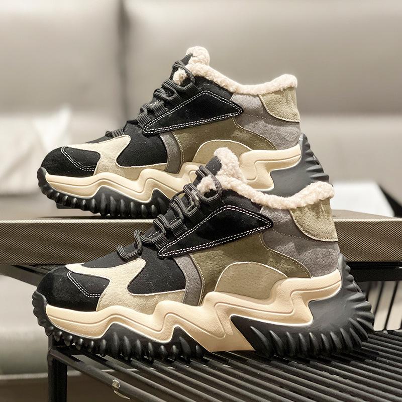 Matná kožená sněhová obuv zimní nová sametová velká bavlněná dámská obuv ležérní krátké boty silná podrážka zvyšující sportovní boty pro tátu