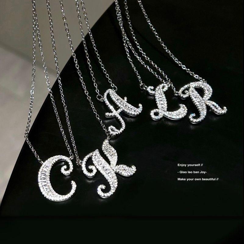 Letter Rhinestone Birthday Gift Silver Simple Necklace