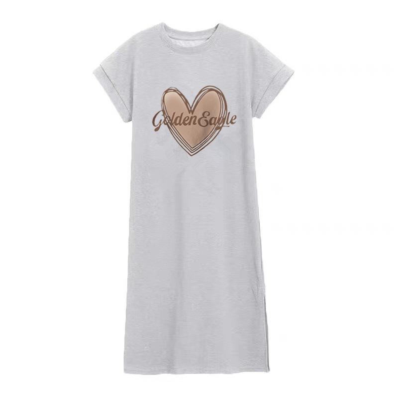 Women's Fashion Summer Spring Love Letter Print 1/2 Sleeves O-Neck Loose Waistline Casual Dresses