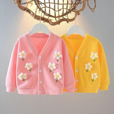 Toddler Girls Knitted Cardigan Flower Embroidery Long Sleeve V-Neck Sweater Cardigan 0-3Y