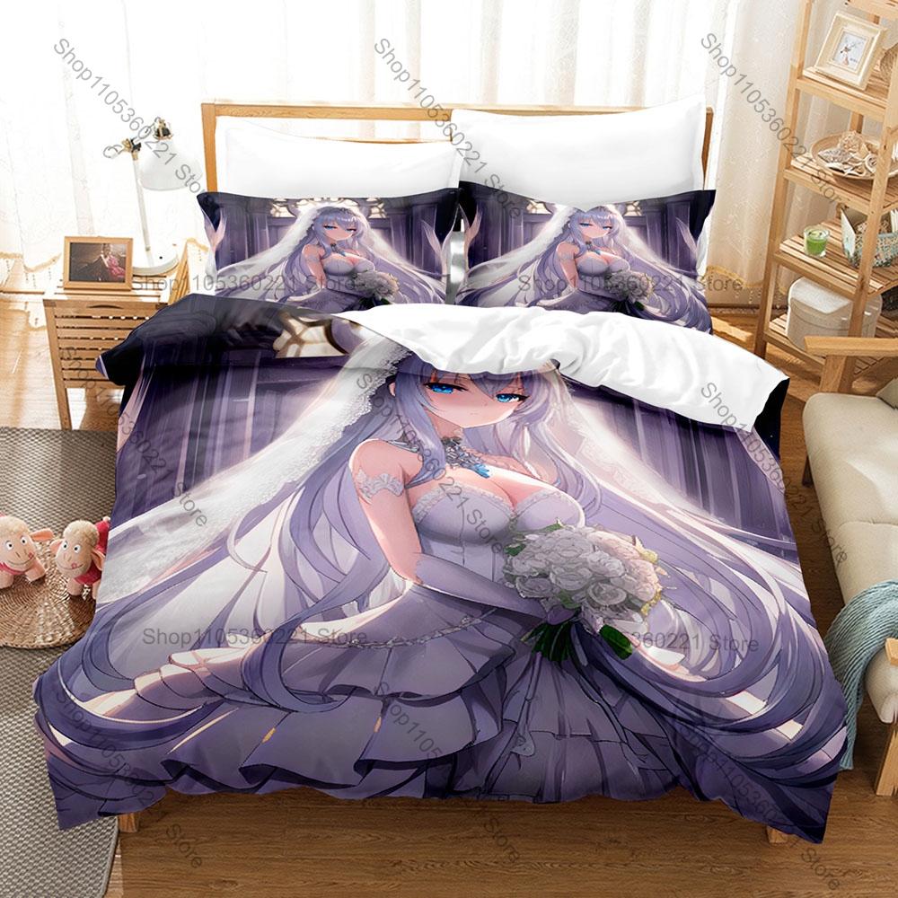 Cute Anime Wedding Couple Duvet Cover Set 1 Duvet Cover 2 Pillowcases Romantic Anime Print Home Bedding For Lovers