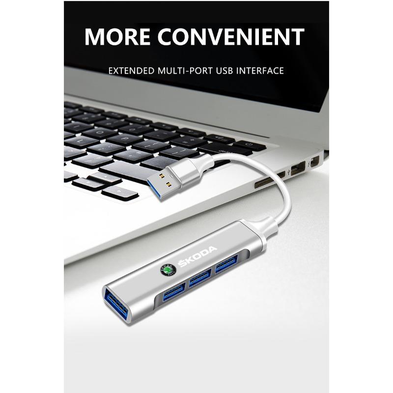 4 Ports USB 3.0 HUB TYPE-C Multi High Data Transmission Car Adapter for Skoda Fabia Kodiaq Kamiq Superb Yeti Octavia Enyaq Rapid Karoq Derivati
