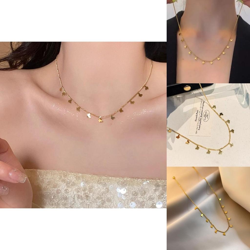 Stylish Titanium Steel Butterfly Neck Chain 2024 Unique Design For Women With Multiple Charms