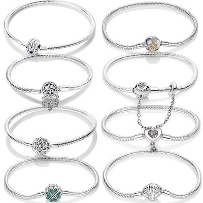 Hot S925 Sterling Silver Třpytivé Fatima Hamsa Hand Snake Základní řetízkový náramek sedí Originální kouzlo Korálky DIY Dámské designové šperky