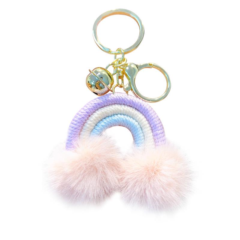 Boho Rainbow Cloud Keychain with Pom Poms & Tassels - Cute Bag Charm Accessory