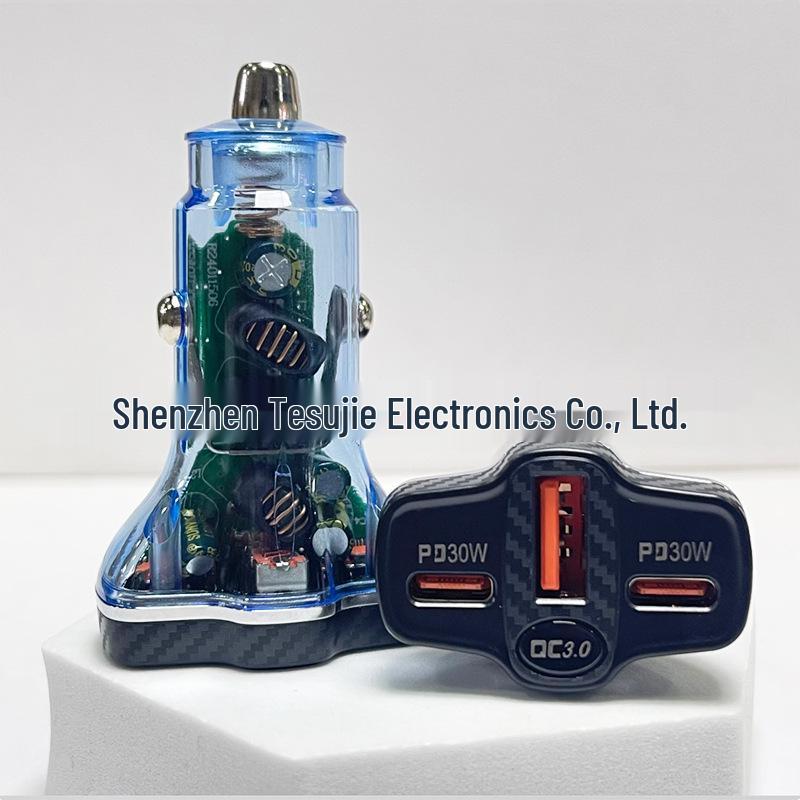 Apple-Compatible Super Fast 60W Car Charger with Three Ports (Dual USB-C)