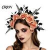 Gothic Hair Accessories for Women Halloween Rose Headband, Flower Leaf Crown Hoops Bands, Black Headband Headpiece Hairband Cosplay Party Dress