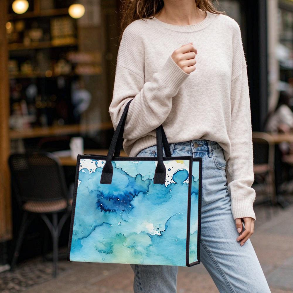 Watercolor Blue Shoulder Bag Fashion Casual Tote Bag Large Carry Bag for Daily Use