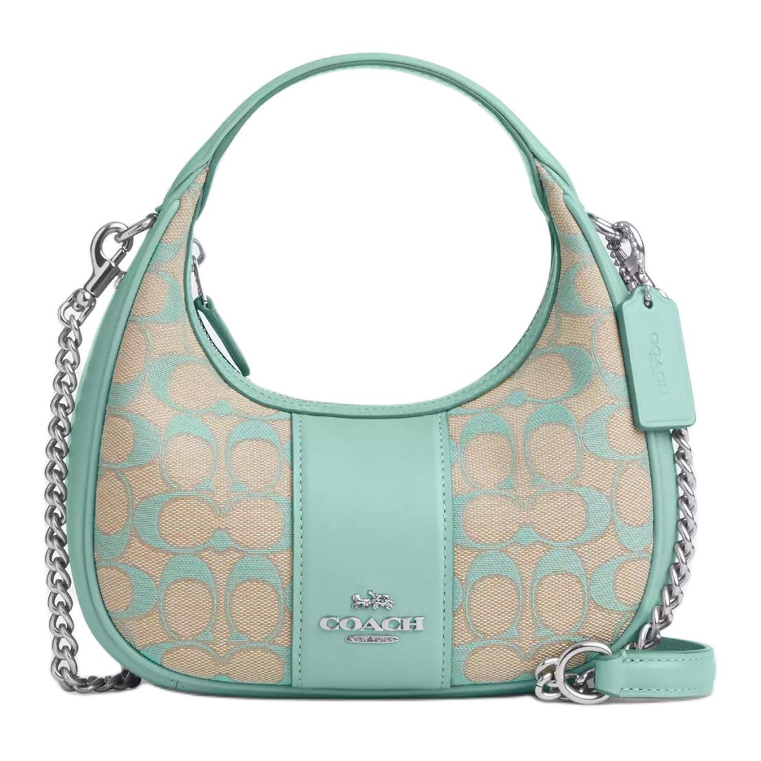 

Coach Carmen 20 Metallic Logo Zipper Closure Signature Jacquard And Smooth Leather Handheld Shoulder Crossbody Bag Small Women bags CT773-SVVSW Basic Set (Bag+Dust Bag)
