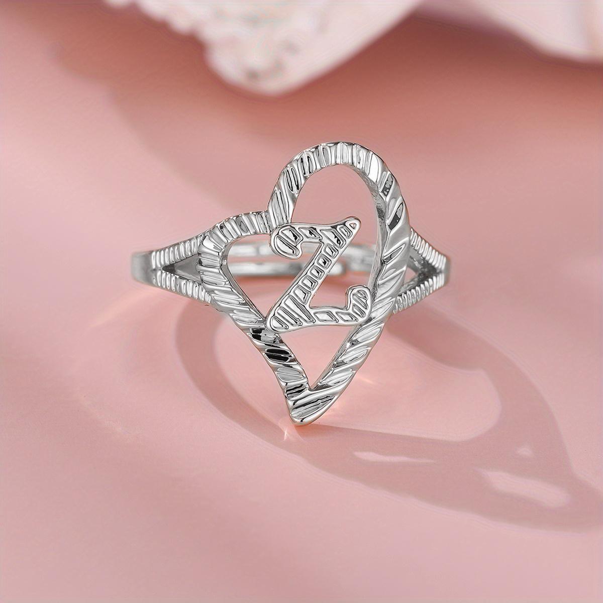 

1 шт. серебристого цвета, 26 английских букв, кольцо принцессы с сердечком, регулируемое открывающееся кольцо, обручальное кольцо, ювелирные изделия, подарок на день Святого Валентина Z