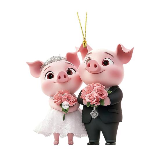 

Pig Car Hanging Ornament 2D Acrylic Valentine’s Day Decoration Cute Love Theme Pendant for Rearview Mirror Wedding Party Decor A