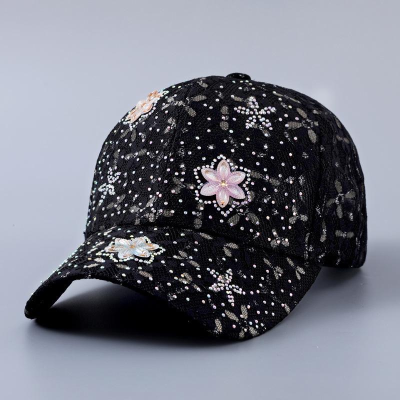 New Rhinestone Butterfly Flower Baseball Cap Women's Spring and Summer Breathable Lace Fashionable and Elegant Curved Brim Cap Batch