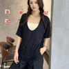 Modal Deep U-Neck Tshirt Summer Loose Short-sleeved T-shirts Simple Thin Tees Casual Tee Tops