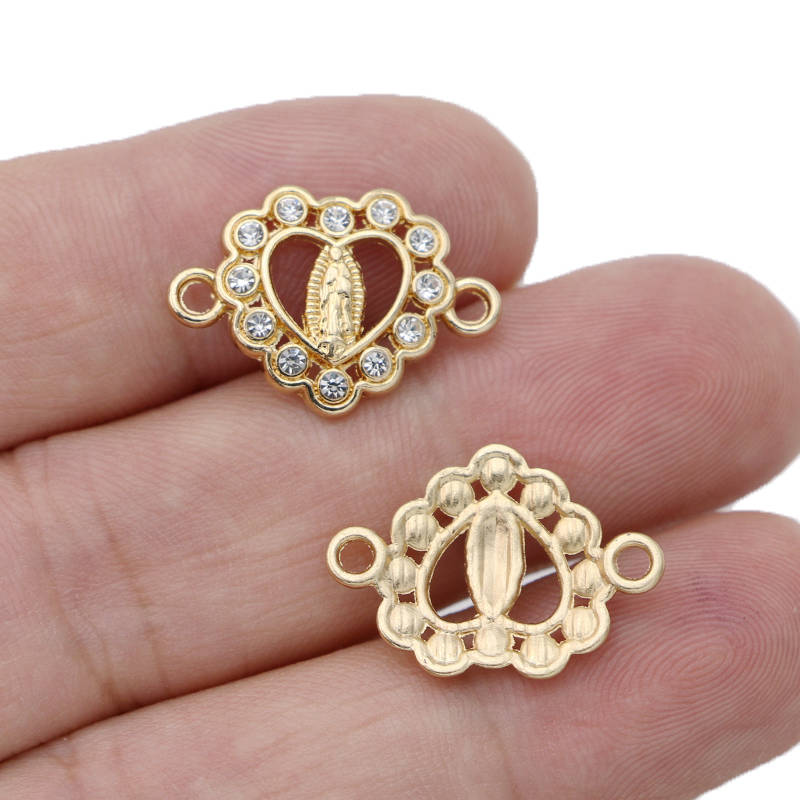 10Pcs Gold Plated Crystal Heart Virgin Charm Connector For Making Bracelet Diy Findings Jewelry Accessories Handmade Craft